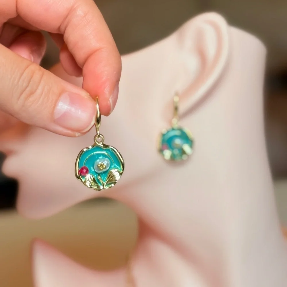 Elegant Gold and Blue Floral Earrings